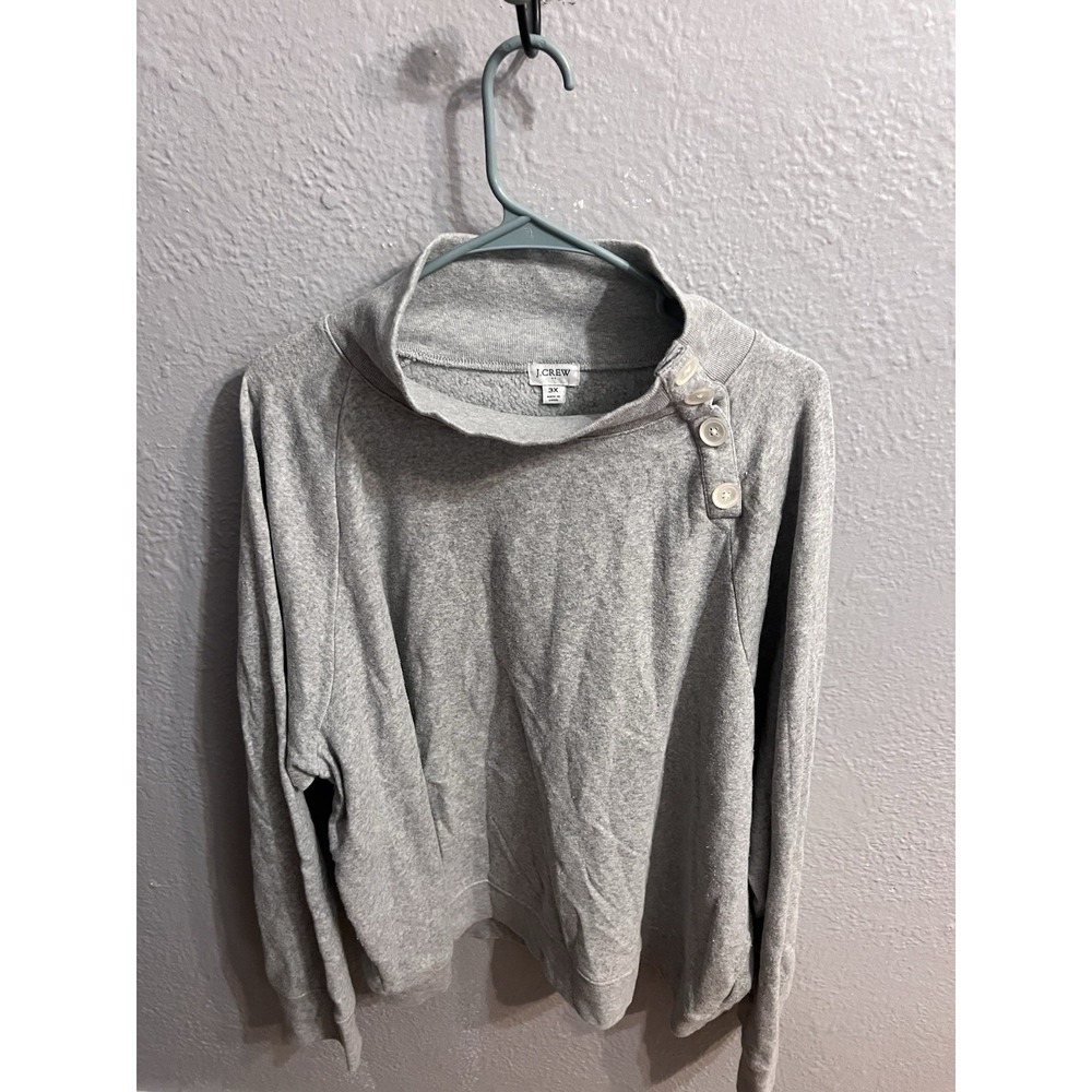 J Crew Wide Button Sweatshirt Womens GrayHigh Neck Long Sleeve Size 3X - Picture 2 of 7